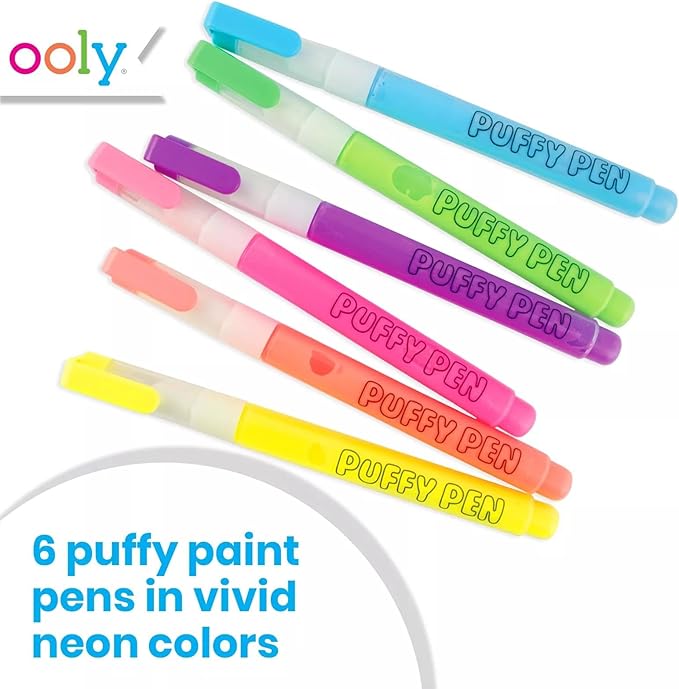 Ooly Magic Puffy Pens, Set of 6 Neon Colors with 3D Ink, Just Add Heat & Watch Art Grow, Creative Markers for Kids & Toddlers, Fun Art Supplies for Drawing & Coloring - 6 Markers & Sketchbook Bundle