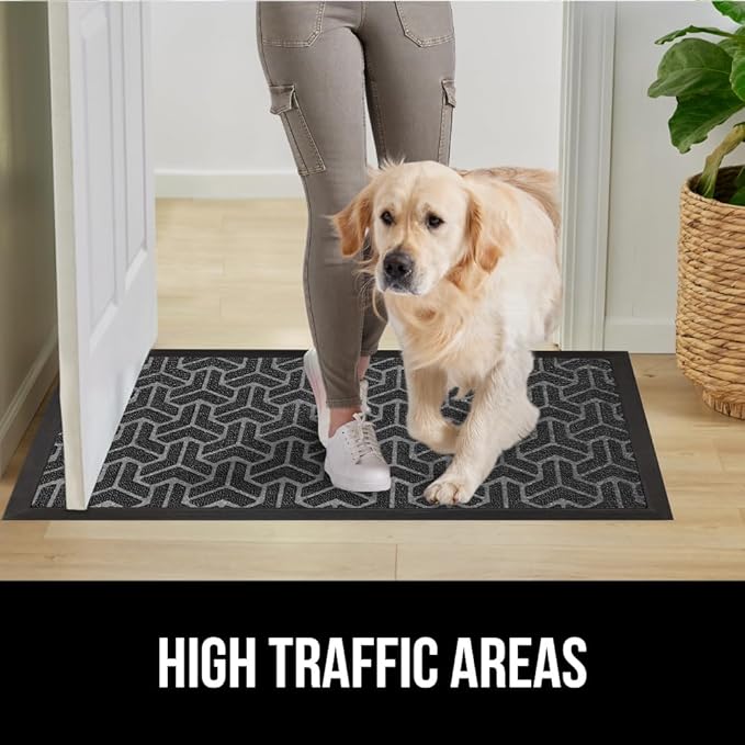 GORILLA GRIP 100% Waterproof All-Season WeatherMax Doormat, 23x35, Durable Natural Rubber, Stain and Fade Resistant, Low Profile, Indoor Outdoor Door Mats, Easy Clean Patio Entry Mat, Slate Geometric