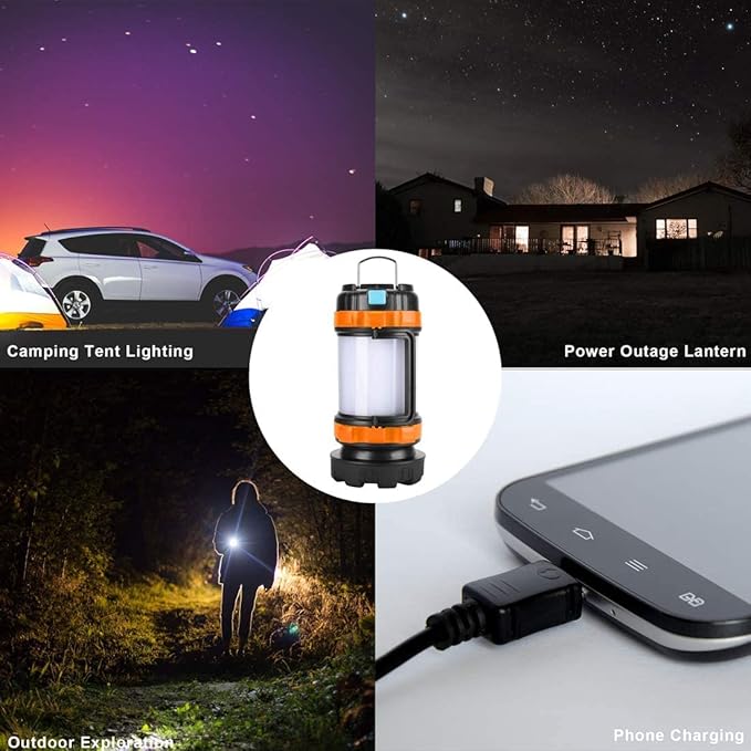 Camping Lantern Rechargeable , Alpswolf Camping Flashlight 4000 Capacity Power Bank,6 Modes, IPX4 Waterproof, Led Lantern Camping, Hiking, Outdoor Recreations Orange 2 Pack