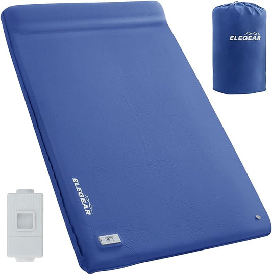 Elegear Self Inflating Sleeping Pad, Built-in Electric Pump 3.1" Ultra-Thick Memory Foam Camping Mattress Pad with Pillow Double Sleeping Pad for Camping R-Value 9.5 Foam Camp Pad for Car/Traveling