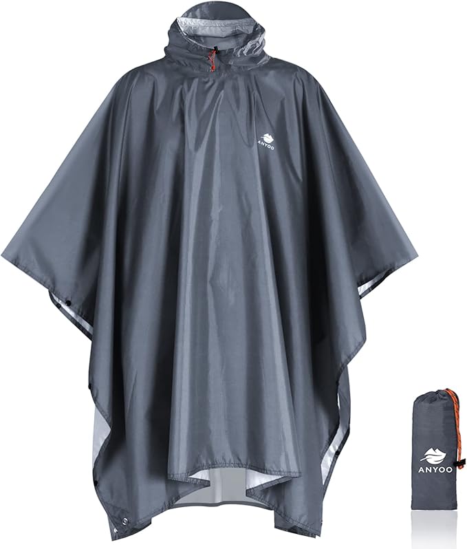 ANYOO Hooded Rain Poncho for Adults Waterproof Lightweight Rain Coat for Men Women Reusable Rain Jacket for Emergency Outdoor