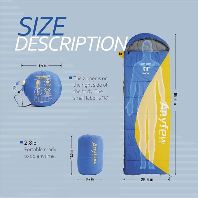Nylon Sleeping Bag,Blue & Yellow,Flannel Cotton,Portable Tightening Bag Lightweight,Cold Weather Sleeping Bag Waterproof-Warm Camping Hiking Outdoor Travel Hunting