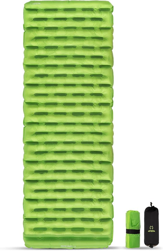 ATEPA Backpacking Sleeping Pad, 6 R-Value Insulated Ultralight Inflatable Sleeping Pad Thick Folding Camping Mattress with 7 Layers & Storage Bag for Camping Backpacking, Wide Long Size (72"x25")