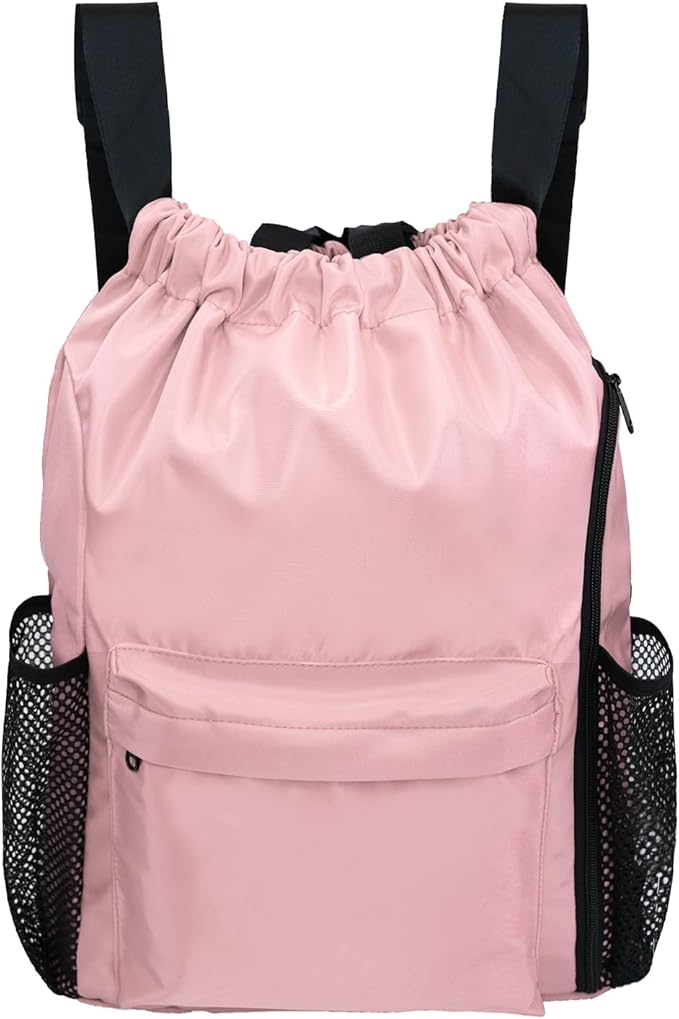 BeeGreen Drawstring Backpack Sports Gym Bag With Shoe Compartment and Two Water Bottle Holder …