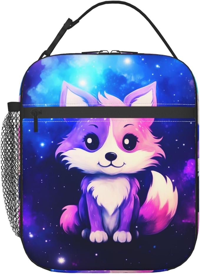 Galaxy Fox Printed Insulated Lunch Box Portable Lunch Bag with Detachable Handle,Reusable Lunchbox for Office Work Travel Picnic Camping Beach