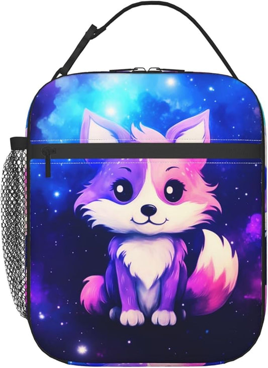 Galaxy Fox Printed Insulated Lunch Box Portable Lunch Bag with Detachable Handle,Reusable Lunchbox for Office Work Travel Picnic Camping Beach