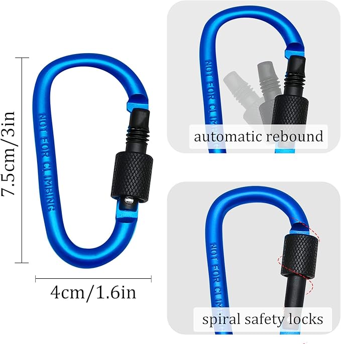 6 Pack Small Locking Carabiner Clips - 3 Inch Aluminum Alloy D-Ring Key Hooks with Twist Lock, Secure for Keys, Pet Leash, Travel Accessories (Not for Climbing)