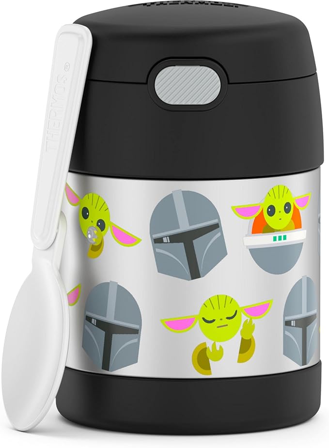 Thermostat Kids Vacuum Insulated Food Jar with Spoon, Mandalorian, 10 Ounce, Stainless Steel
