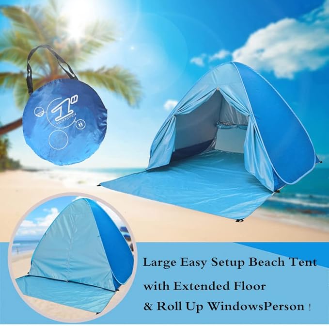 Pop-up Tent and Automatic Instant Portable Cabana Beach, Camping Tent Shade Sun Shelter for Family 2-3 Person Adults Kids Outdoor Activities Camping Fishing Hiking Picnic Touring