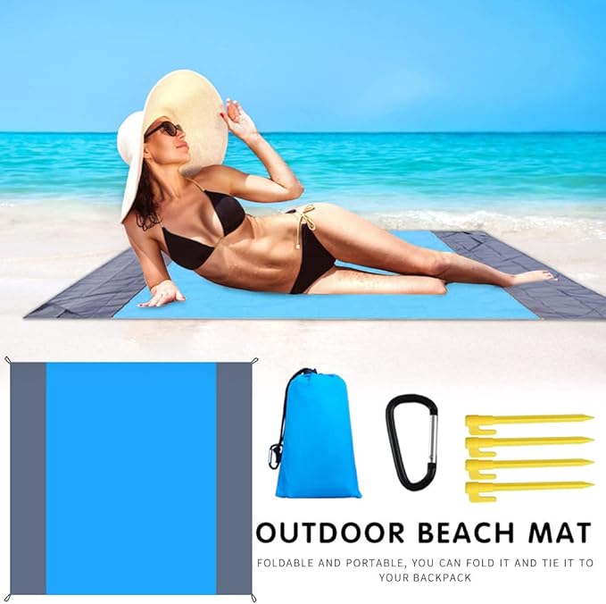 Ceresa Inc Beach Blanket Sandproof Waterproof Beach Mat, Lightweight Quick Drying Picnic Mat for Beach Camping Picnic Travel Hiking 79" X 83" for Family Outdoor Playing Supply
