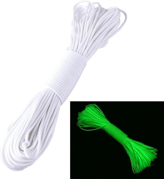 Camping Rope, ZJchao 9 Strand 550 Luminous Glow in The Dark Paracord Parachute Cord (White, 100ft)