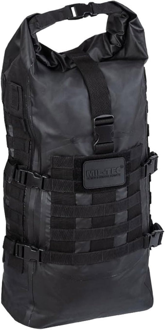 Mil-Tec Unisex 30L Tactical Seals Dry Bag - Secure Rugged Durable Waterproof Outdoor Kayaking Boating Camping Hiking MOLLE Backpack with Adjustable Wide Shoulder Straps & Padded Back, Black