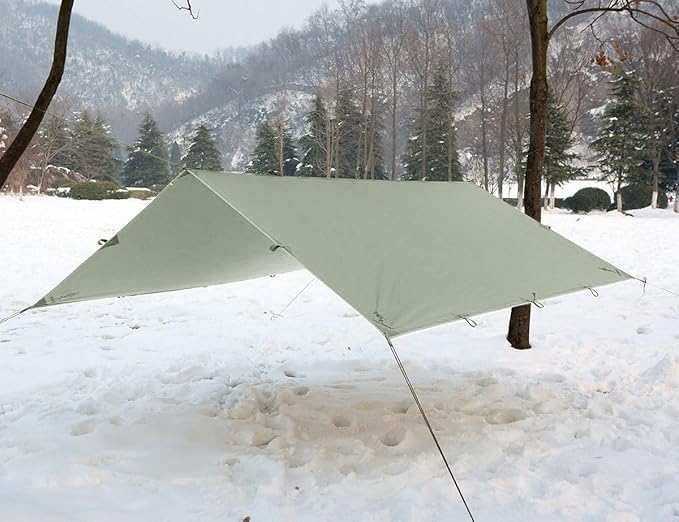 FREE SOLDIER Camping Tarp Waterproof Portable Multifunctional Outdoor Traveling Awning Backpacking Shelter Rain Tarp (Bean Green 10×10.5ft)