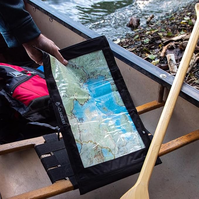 AquaQuest Trail Map Case - 100% Waterproof Document Dry Bag Holder with Clear Window & Lanyard - Black, Yellow, Orange, Blue or Green