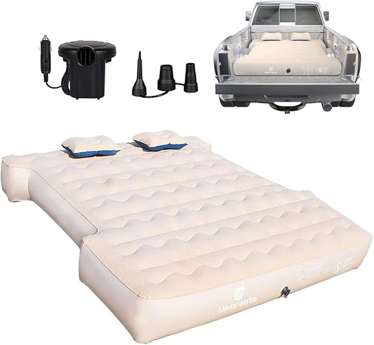 Umbrauto Air Mattress for 5.5-5.8ft Full Size Short Truck Bed, Flocking Surface Inflatable Airbed for Pickup Tent Camping, Sleeping Pad with Pump, Carry Bag