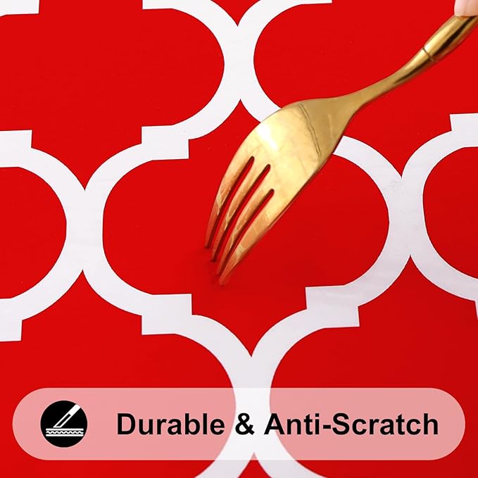 Smiry Rectangle Picnic Table Cover, Waterproof Elastic Fitted Camping Tablecloths for 8 Foot Tables, Wipeable Flannel Backed Vinyl Tablecloth Protector for Indoor, Outdoor (Red, 30x96 Inches)