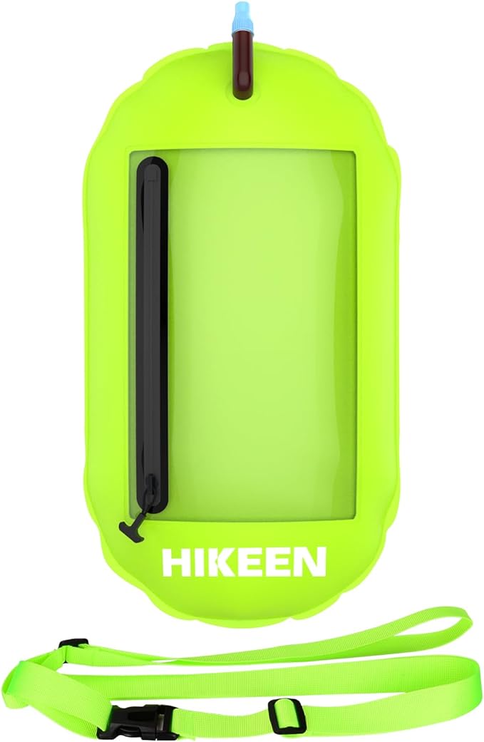 Hikeen Swim Buoy -Waterproof Touchscreen Storage Space, Swim Safety Float w/Adjustable Waist Belt for Open Water Swimmers and Triathletes -Be Bright,Be Safer & Be Seen Green