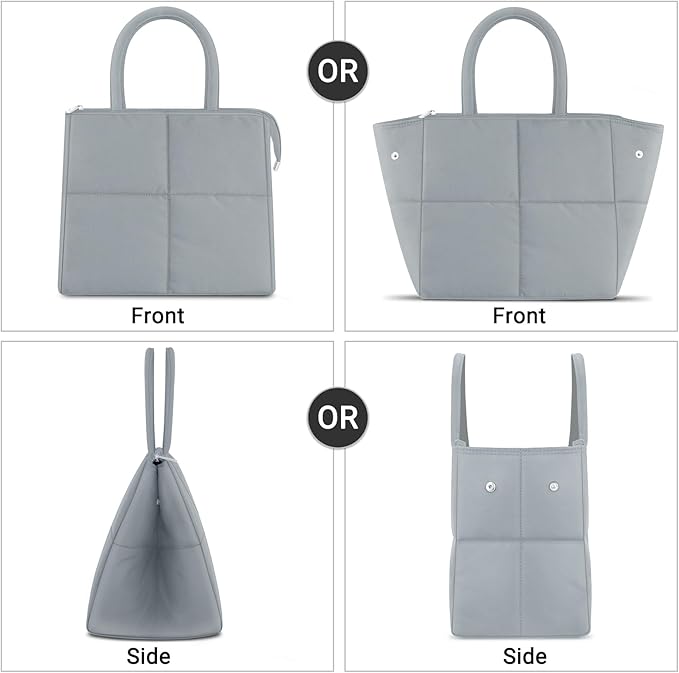 Coobiiya Lunch box for Women/Men/Adult, Thickened Quilted Puffer Lunch Box Lunch Bag Women, Small Leakproof Cute Lunch Tote Large Capacity Reusable Insulated Cooler Lunch Container for Work-Grey