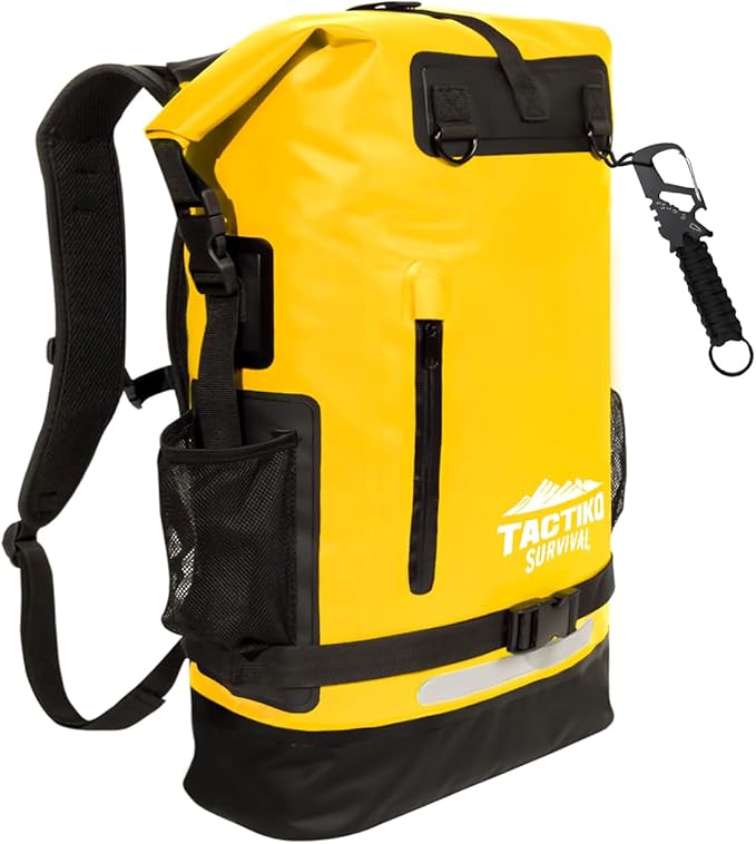 TACTIKO 30L Heavy-Duty 100% Waterproof Backpack, Roll Top Dry Bags for Kayaking, Hiking, Camping, Survival