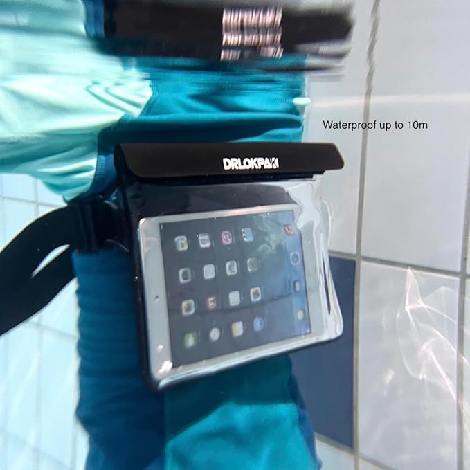 DRLOKPAK Waterproof Waist Pouch Fanny Pack Bum Bag Hip Pouch for Swim Surf Sail Snorkel Kayak Beach Pool to protect Wallet Passport Phone watch eReader mini tablet Dry (Black)