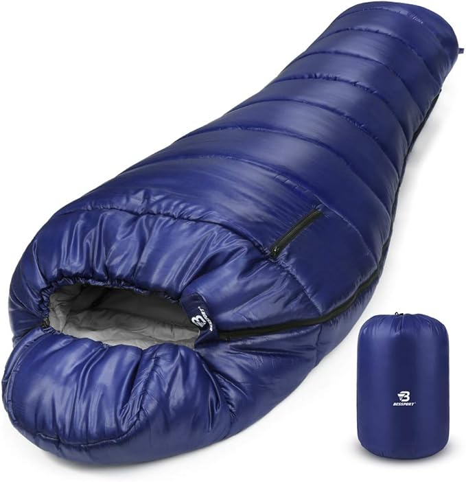 Bessport Mummy Sleeping Bag | 15-45 ℉ Extreme 3-4 Season Sleeping Bag for Adults Cold Weather– Warm and Washable, for Hiking Traveling & Outdoor Activities
