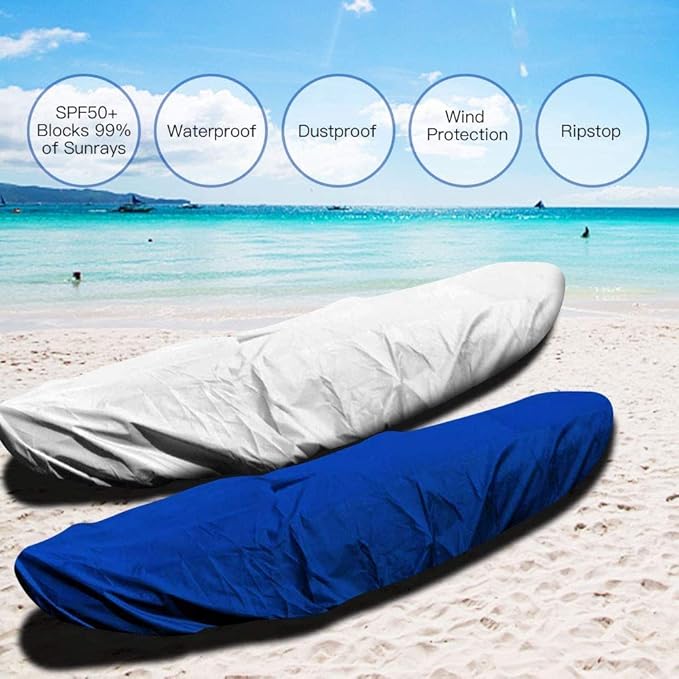 7.8-18ft Waterproof Kayak Canoe Cover-Storage Dust Cover UV Protection Sunblock Shield for Fishing Boat/Kayak/Canoe 7 Sizes [Choose Color] (Silver(Upgraded), Suitable for 13.8-15ft Kayak)