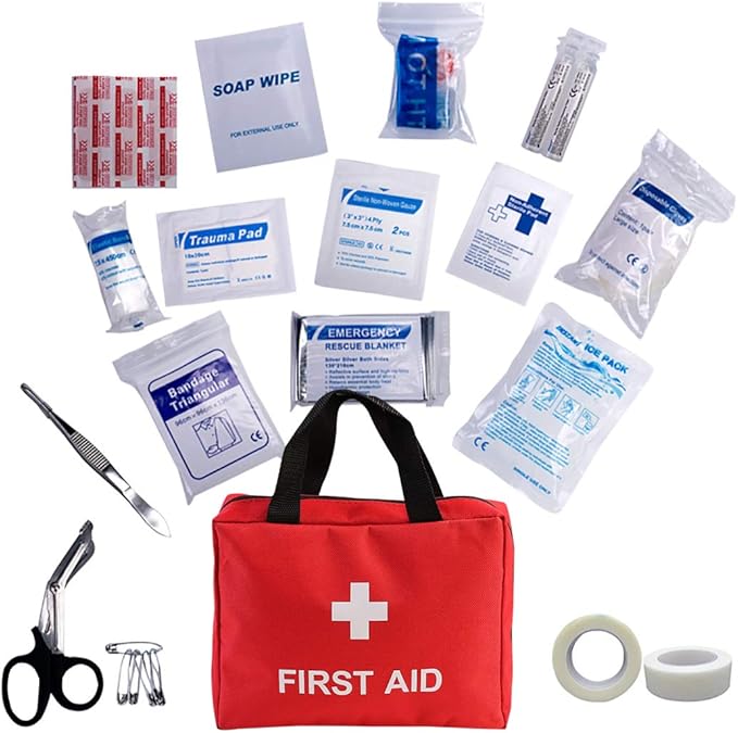 AOUTACC 2 Pack Nylon First Aid Empty Kit,Compact and Lightweight First Aid Bag for Emergency at Home, Office, Car, Outdoors, Boat, Camping, Hiking(Bag Only) (2 Pack Red With Handles)