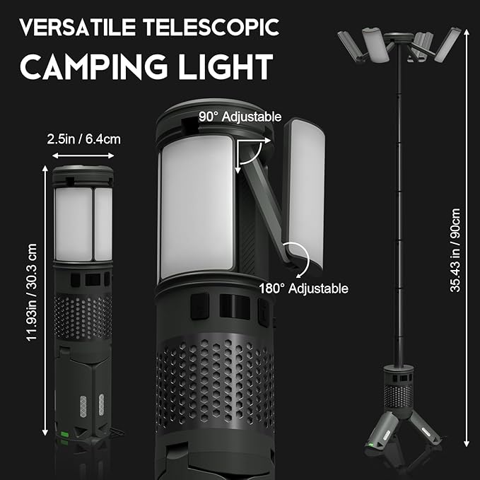 Telescopic Camping Lights, Rechargeable Camping Lights with Stand,12000mAh Collapsible Camping Lanterns, Magnetic Base Portable Flashlights IPX5 Waterproof for Camping,Hiking,Emergency Use