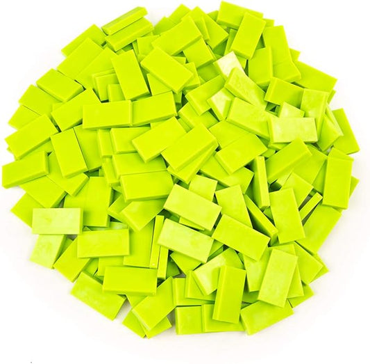 Bulk Dominoes Plastic Bulk 100pcs – Building and Stacking and Chain Reaction Toppling STEAM Toy Blocks for Kids (Sour Apple)
