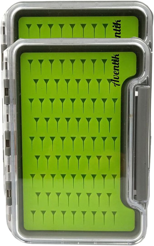 Aventik Fly Fishing Boxes Silicone Super Slim Fishing Storage Fishing Tackle Case Waterproof Best Pocket Sizes 7.36"X4.02"X0.63"/5.39"X3.74" X0.63'(2pc-g048mb)