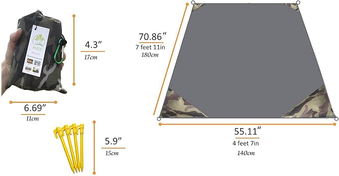 Outdoor Blanket (71" x 55") -Compact, Lightweight, Sand Proof Pocket Blanket Best Mat for The Beach, Hiking, Travel, Camping, Festivals with Pockets, Loops, Stakes, Carabiner