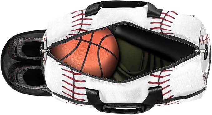 Baseball Dry Wet Depart Duffle Overnight Bag with Shoes Compartment & Wet Pockets, Water Resistant Weekender Travel Gym Pouch For Swim Gymnastics Ballet Sleepovers