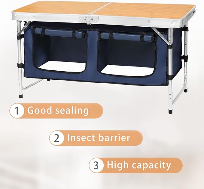 CampLand Outdoor Folding Table Aluminum Lightweight Height Adjustable with Storage Organizer for BBQ, Party, Camping