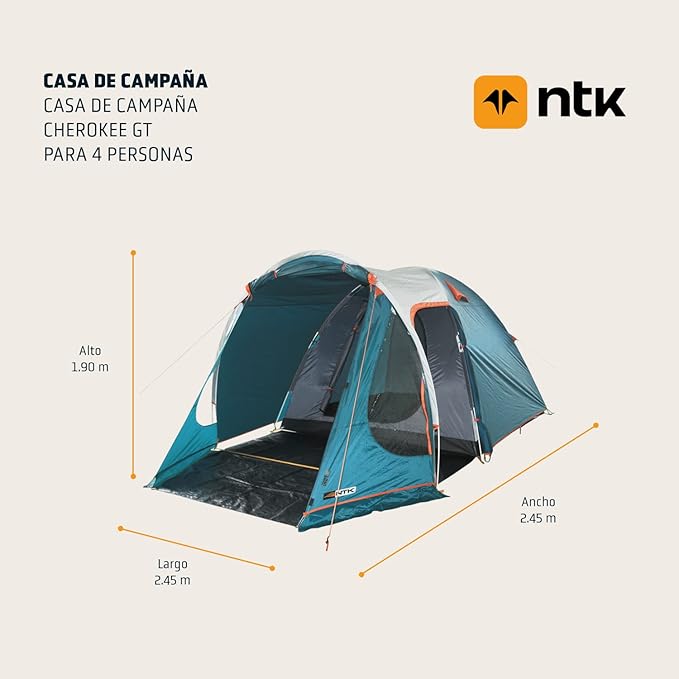 NTK Indy GT 4/6/8 Person Outdoor Tent for Camping | Extended Front & Canopy | 100% Waterproof Dome & Breathable Mesh | 3 Season Easy Setup Tent