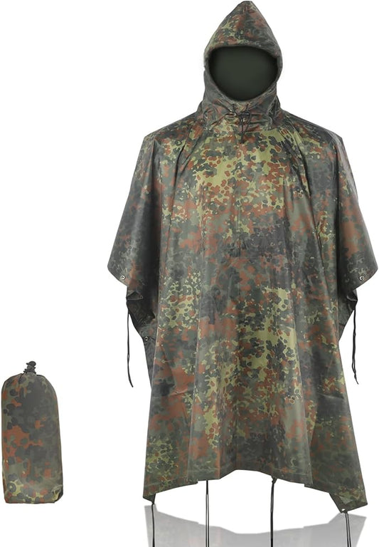 Camo Rain Poncho, Multi Use Waterproof Rain Coat