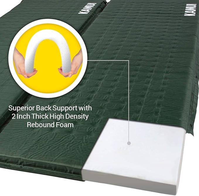 KAMUI Self Inflating Sleeping Pad - 2 Inch Thick Camping Pad Connectable with Multiple Camping Mats Designed for Tent, Couple, and Family Camping