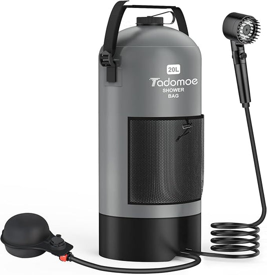 Portable Shower for Camping, 5 Gal/20 L Solar Heating Camping Shower Bag with Shower Pump, Portable Shower Head, Essential for Camping,Festivals, Overlanding, Beach Trips,Outdoor Showers