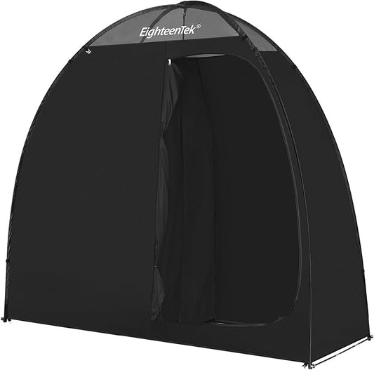 EighteenTek Camping Shower Tent Changing Room with Fixed Floor 2 Rooms and Doors Outdoor Pop Up Camping Toilet Portable Privacy Dressing Shelter with Carry Bag 83"x43"x80" (2 Rooms+1 Door+Black)