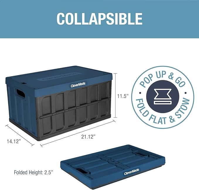 CleverMade Collapsible Storage Bins with Lids - Obsidian 3 Pack 46L- Plastic Containers Stackable Organization Crates Home Closet Space-Saving Durable