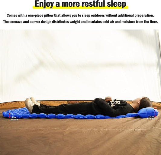 MOON LENCE Sleeping Pad for Camping, Inflatable Sleeping Mat Camping Mat with Pillow, Compact Ultralight Waterproof Camping Mattress for Backpacking, Hiking, Traveling (Azure)