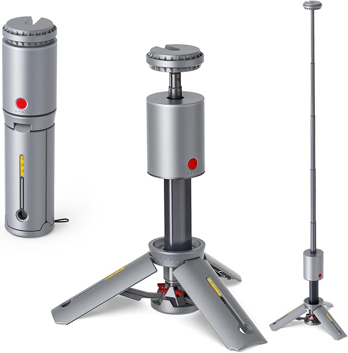 Telescopic Camping Light - Cordless Dimmable Camping Tent Lamp, 10000mAh Rechargeable Magnetic Lantern IPX6/IPX4 Waterproof, 520LM 3000K/5000K + SOS Mode with Ground Stakes (Gray-Red)