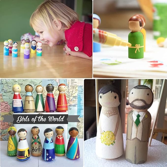 50 Pack Unfinished Wooden Peg Dolls, Abnaok Peg People, Doll Bodies, Wooden Figures, Decorative Peg Doll People for Kids DIY Art Craft, Painting, Peg Game, Home Party Decor, Assorted Shapes and Sizes