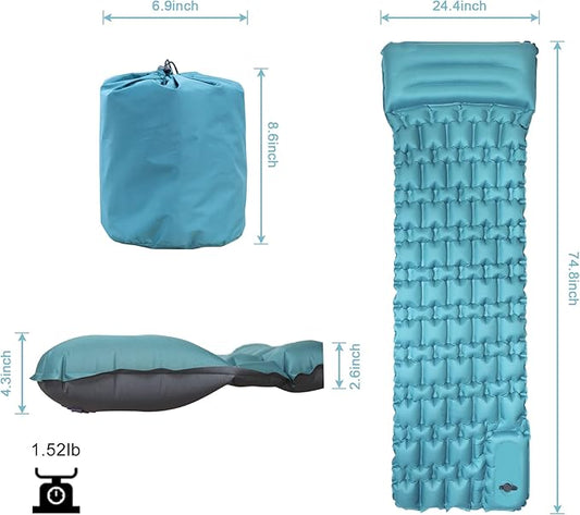 Sleeping Pad for Camping with Built-in Foot Pump(Upgrade),Ultralight Inflatable Camping Sleeping Pads, Durable Waterproof Camping Pad, Portable Compact Sleeping Pad (Nylon)