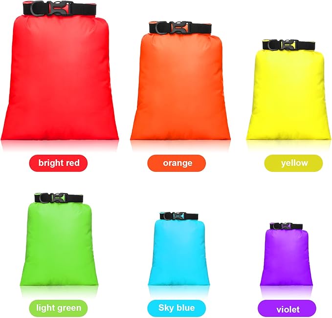 Shappy 6 Pcs Waterproof Dry Bag Set 6 Sizes Lightweight Sacks and Long Adjustable Shoulder Strap Outdoor Water Proof Keep Gear Dry Bag Stuff Sacks for Backpacking, Boating, Hiking, Camping (Bright)