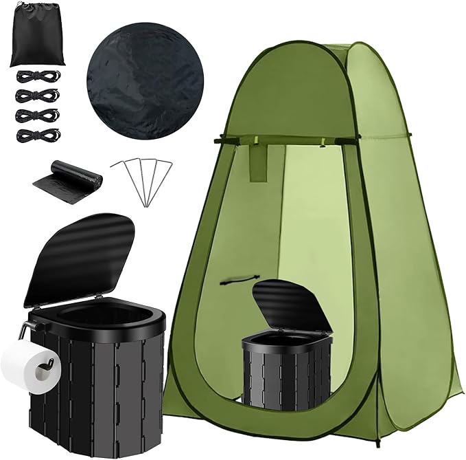 Portable Toilet and Privacy Tent for Adults, Pop Up Potty Tents Outdoor Portable Toilet for Camping with 12 Toilet Bags, Pop-up Tent for Toilet, Travel, Changing