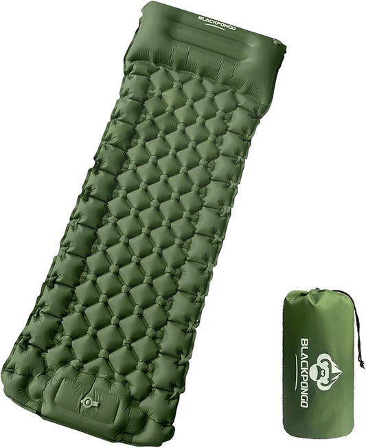 Camping Sleeping Pad, Ultralight Camping Mat with Pillow Built-in Foot Pump Inflatable Sleeping Pads Compact for Camping Backpacking Hiking Traveling Tent (Green, Single)