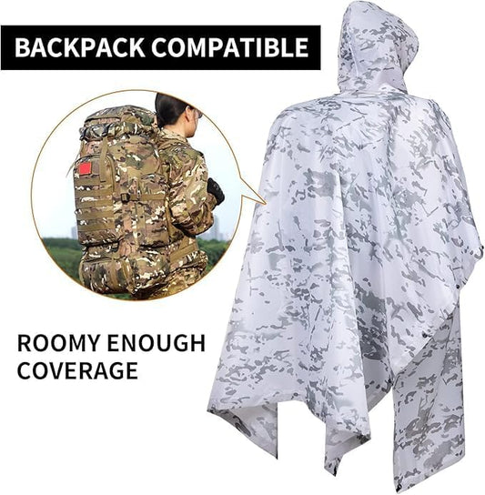 Camo Rain Poncho, Multi Use Waterproof Rain Coat