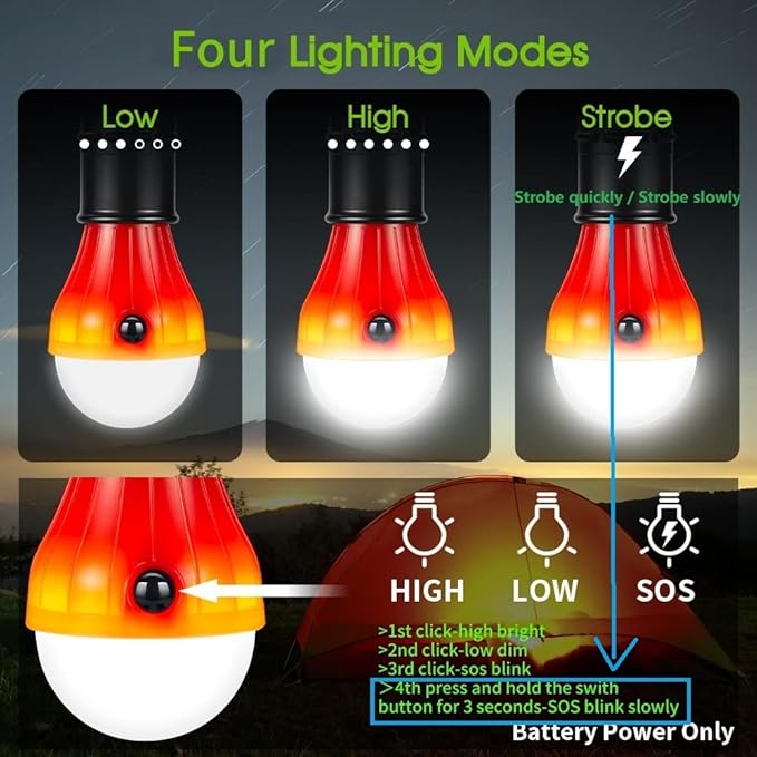 Doukey LED Camping Light [2 Pack or 4 Pack] Portable LED Tent Lantern 4 Modes for Backpacking Camping Hiking Fishing Emergency Light Battery Powered Lamp for Outdoor and Indoor