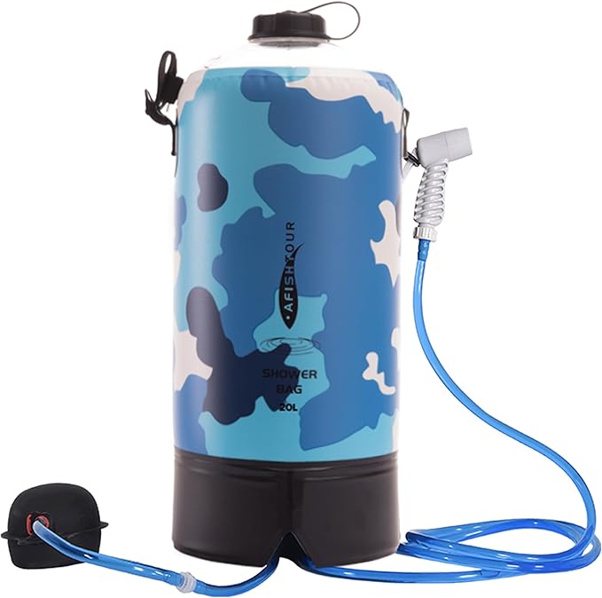 Portable Camping Shower Bag - 10L/2.2 Gallons 20/5 Gallons Solar Shower Water Bag with Foot Pump, Hose and Shower Head - Camp Shower for Camping, Beach, Travel, Outdoor Activities