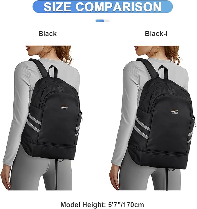 Coofay Gym Backpack for Women - Waterproof With Shoe Compartment, Lightweight Travel and Sports Bag, Large Black